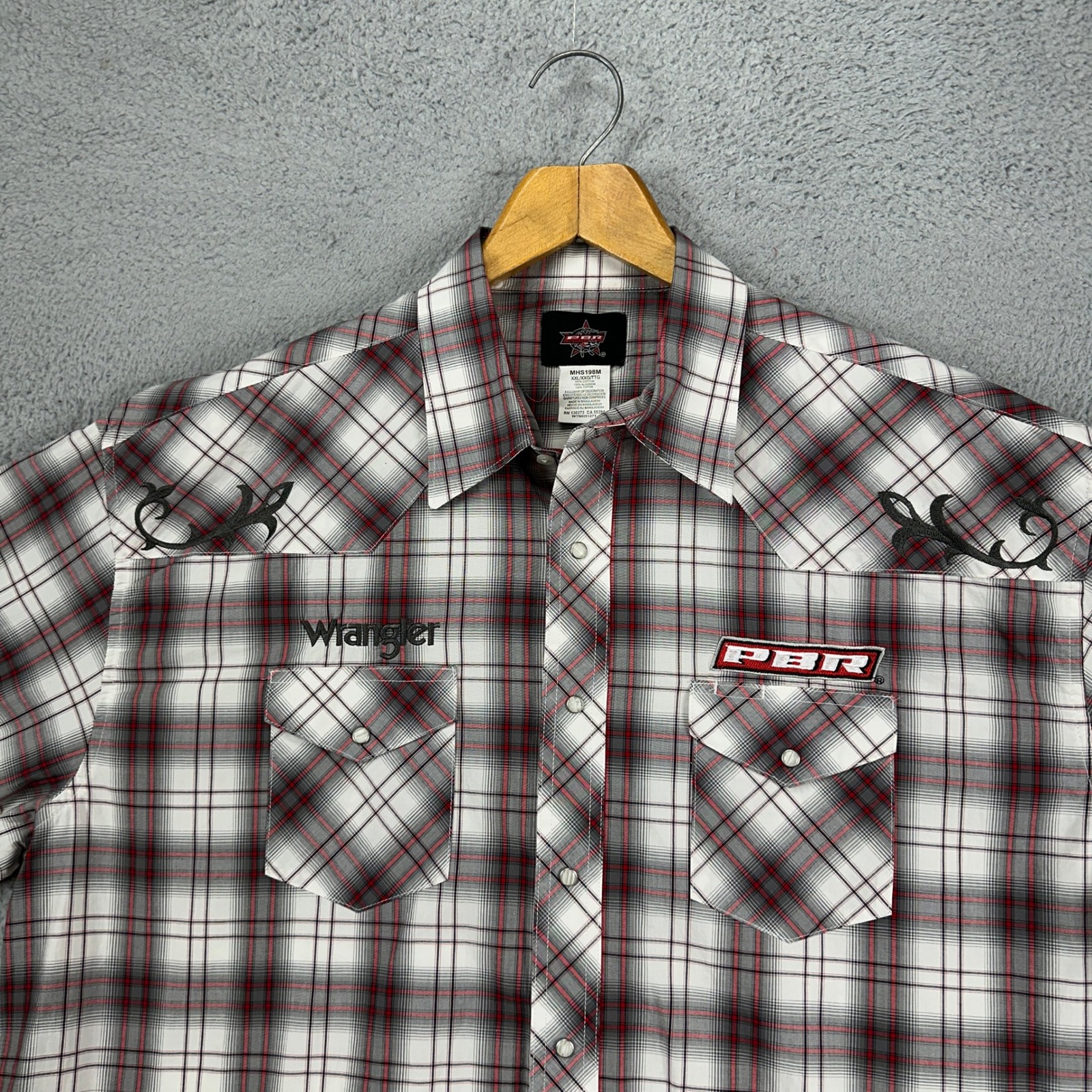 Wrangler Pbr Mens Professional Bull Rider Shirt 2xl Gray Pearl Snap Flap Pocket